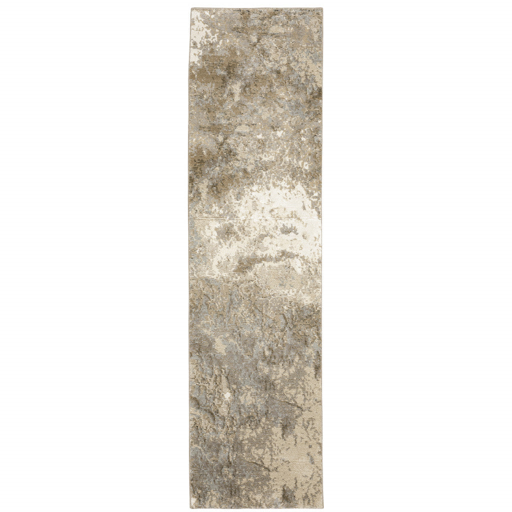 12' Gray Beige And Ivory Abstract Runner Rug - Home & Garden