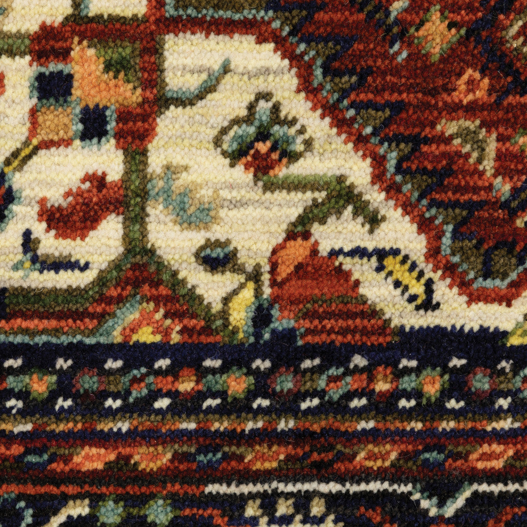 12' Blue And Red Genuine Wool Oriental Runner Rug With Fringe - Home & Garden