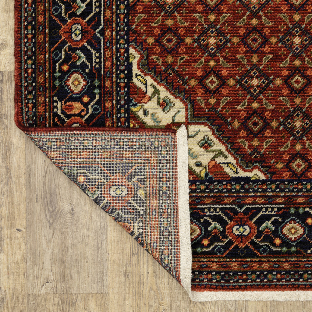 12' Blue And Red Genuine Wool Oriental Runner Rug With Fringe - Home & Garden