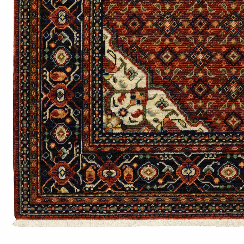 12' Blue And Red Genuine Wool Oriental Runner Rug With Fringe - Home & Garden