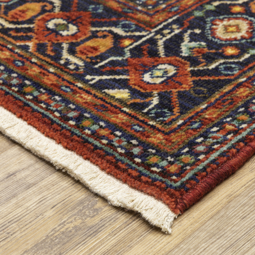 12' Blue And Red Genuine Wool Oriental Runner Rug With Fringe - Home & Garden