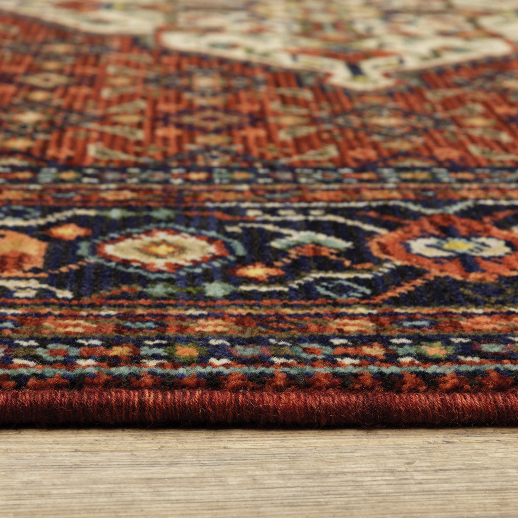 12' Blue And Red Genuine Wool Oriental Runner Rug With Fringe - Home & Garden