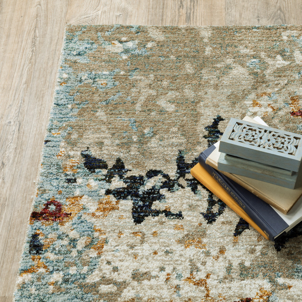 8' Blue And Beige Abstract Runner Rug - Home & Garden