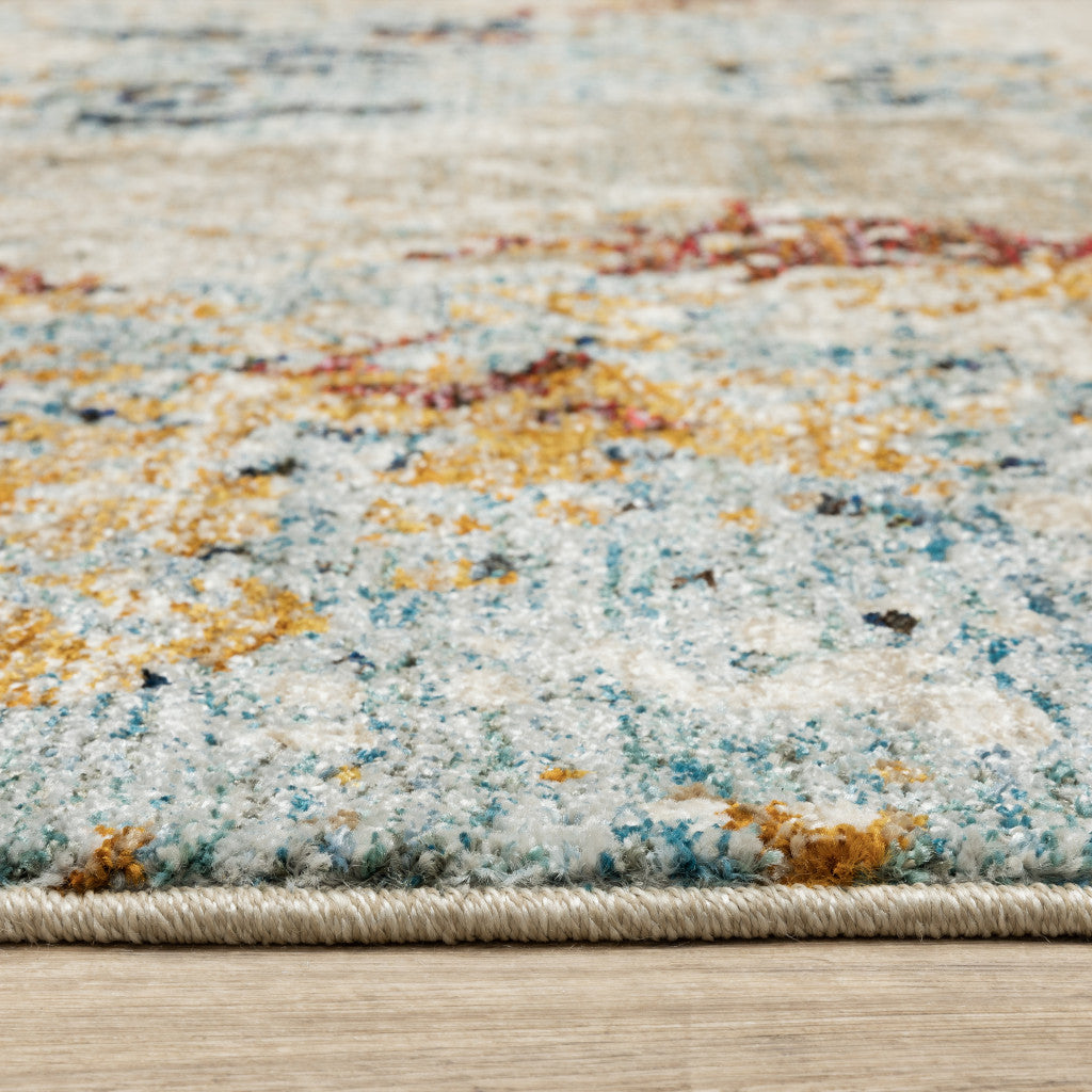 8' Blue And Beige Abstract Runner Rug - Home & Garden