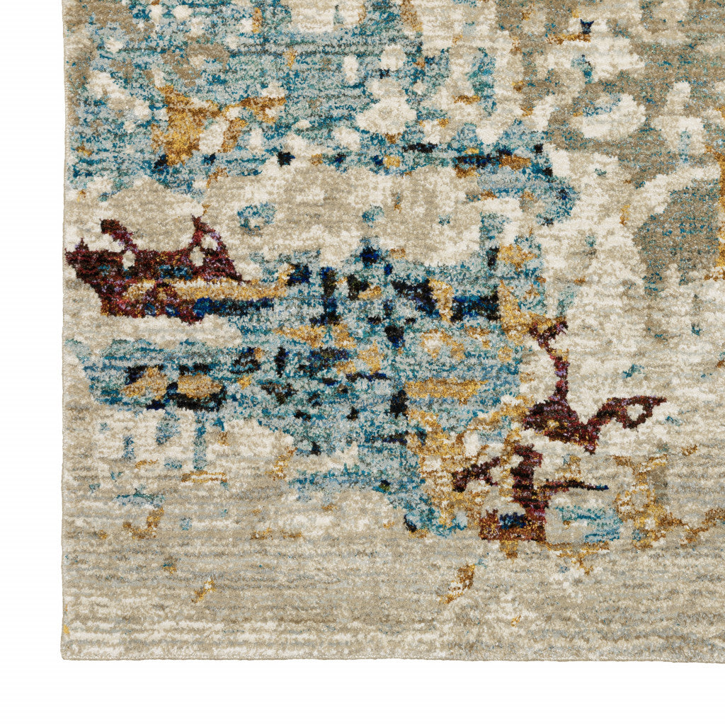 8' Blue And Beige Abstract Runner Rug - Home & Garden