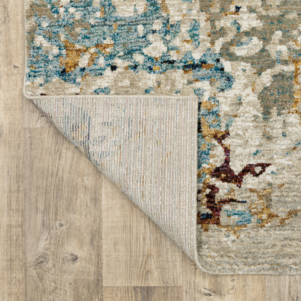 8' Blue And Beige Abstract Runner Rug - Home & Garden