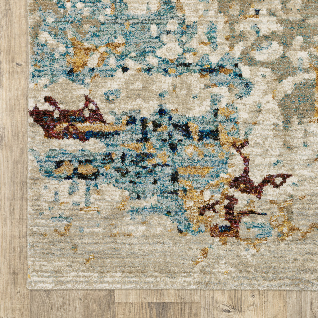 8' Blue And Beige Abstract Runner Rug - Home & Garden