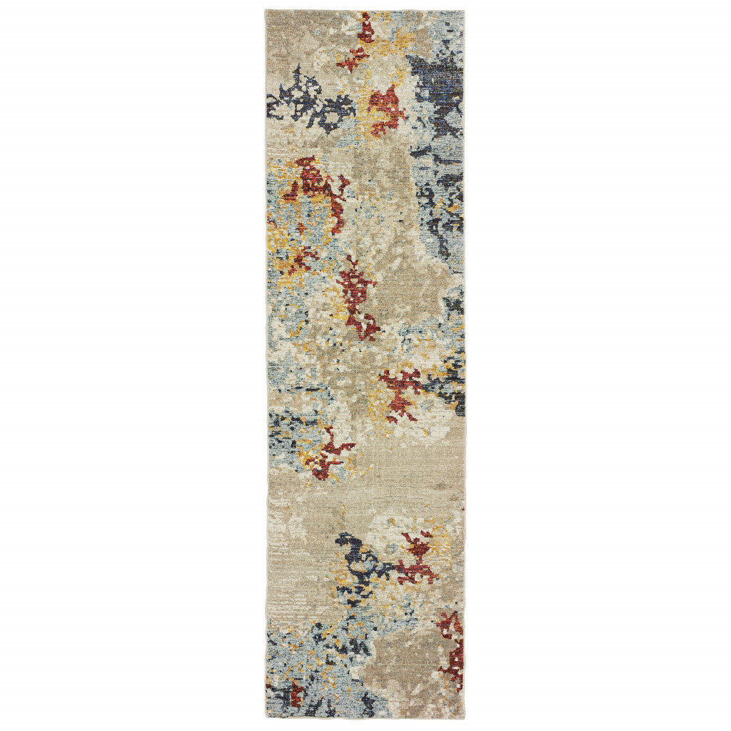 8' Blue And Beige Abstract Runner Rug - Home & Garden