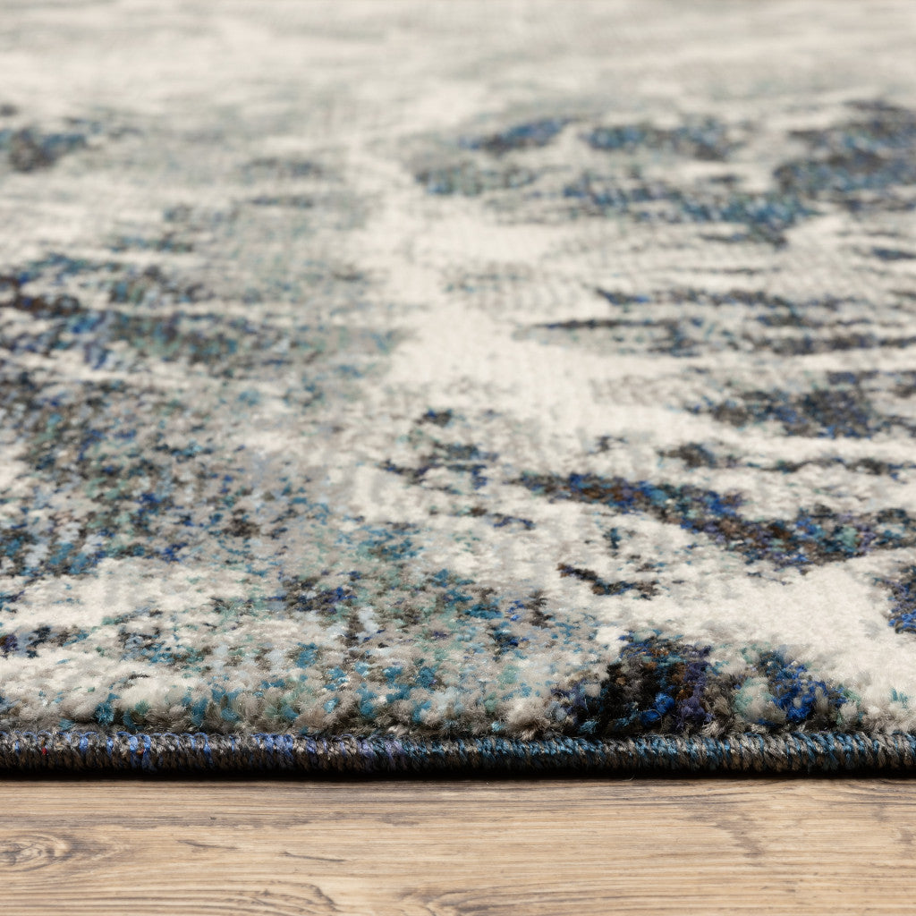 12' Gray Teal And Green Abstract Runner Rug - Home & Garden