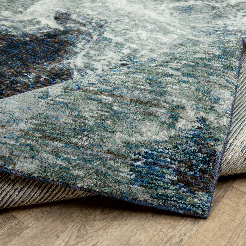 12' Gray Teal And Green Abstract Runner Rug - Home & Garden