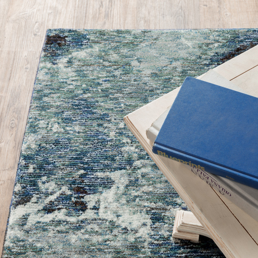 12' Gray Teal And Green Abstract Runner Rug - Home & Garden