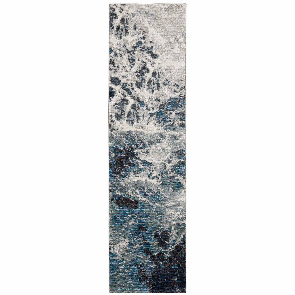 12' Gray Teal And Green Abstract Runner Rug - Home & Garden