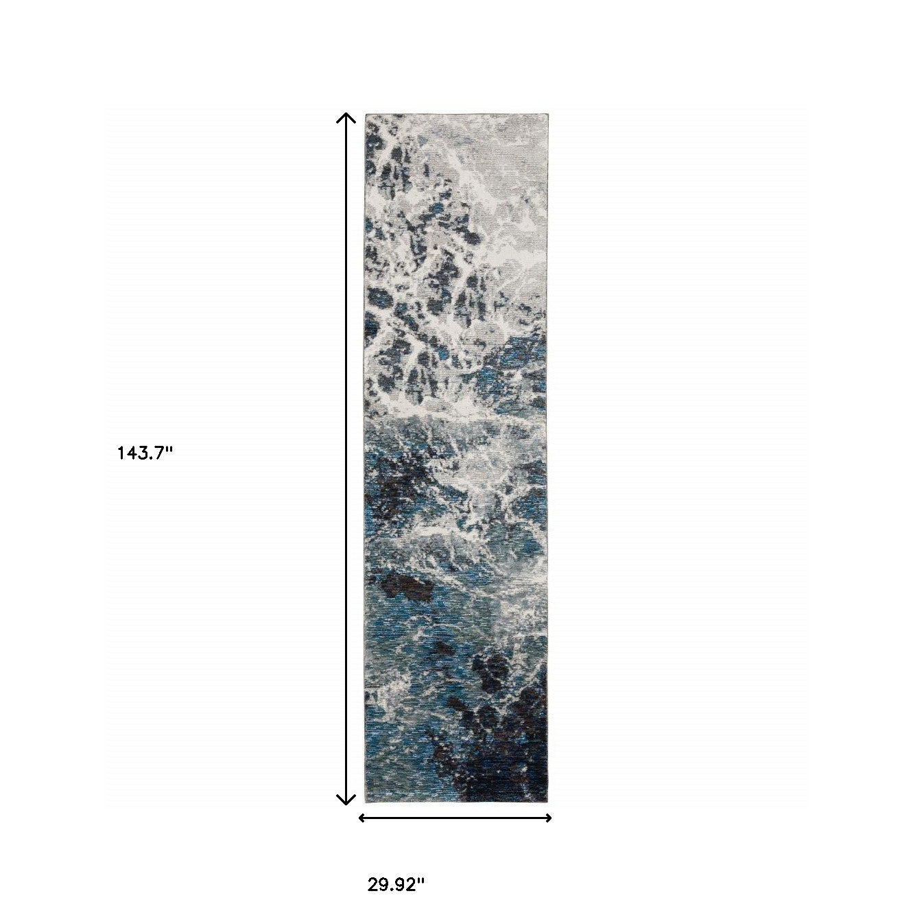 12' Gray Teal And Green Abstract Runner Rug - Home & Garden