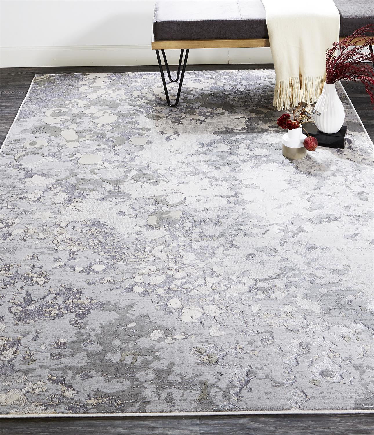 10' X 13' Silver Gray And White Abstract Stain Resistant Area Rug - Home & Garden