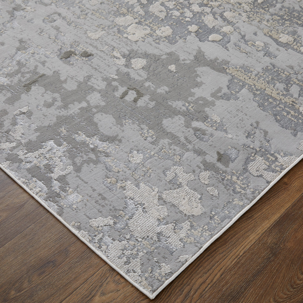 10' X 13' Silver Gray And White Abstract Stain Resistant Area Rug - Home & Garden