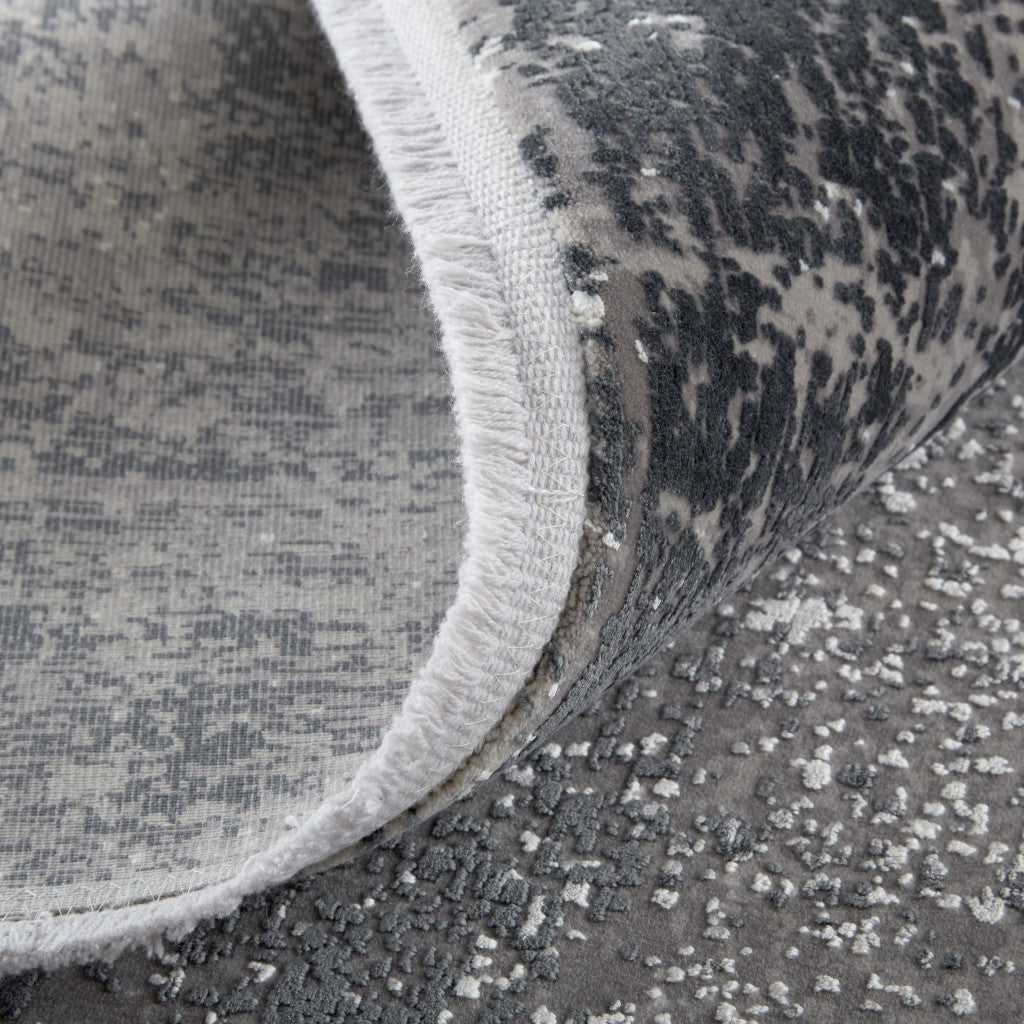 10' X 13' Gray Black And Silver Abstract Power Loom Distressed Area Rug With Fringe - Home & Garden