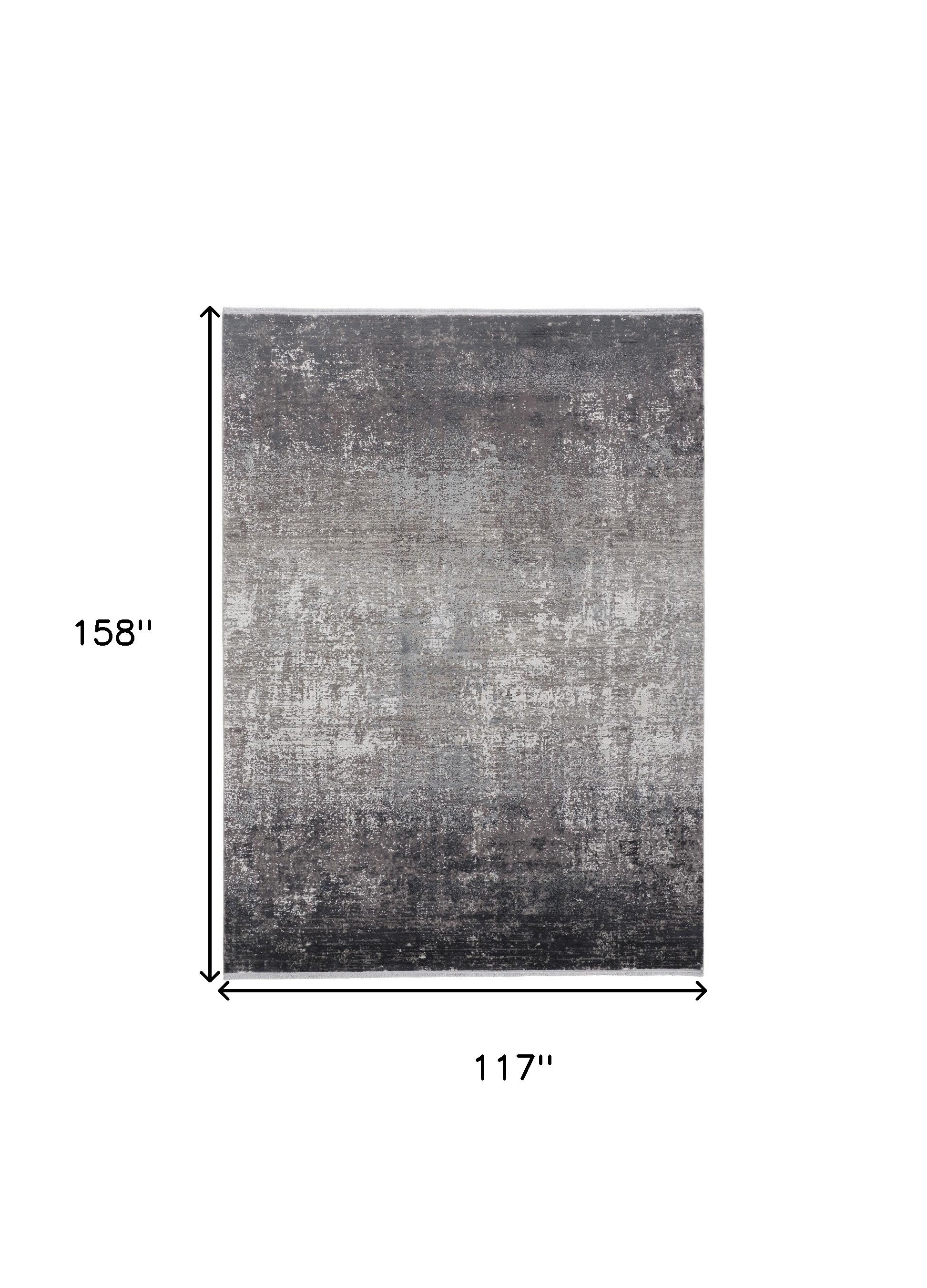 10' X 13' Gray Black And Silver Abstract Power Loom Distressed Area Rug With Fringe - Home & Garden