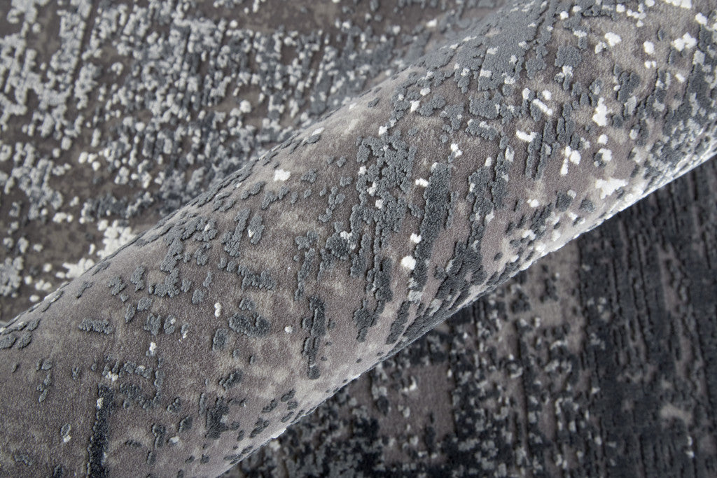 10' X 13' Gray Black And Silver Abstract Power Loom Distressed Area Rug With Fringe - Home & Garden