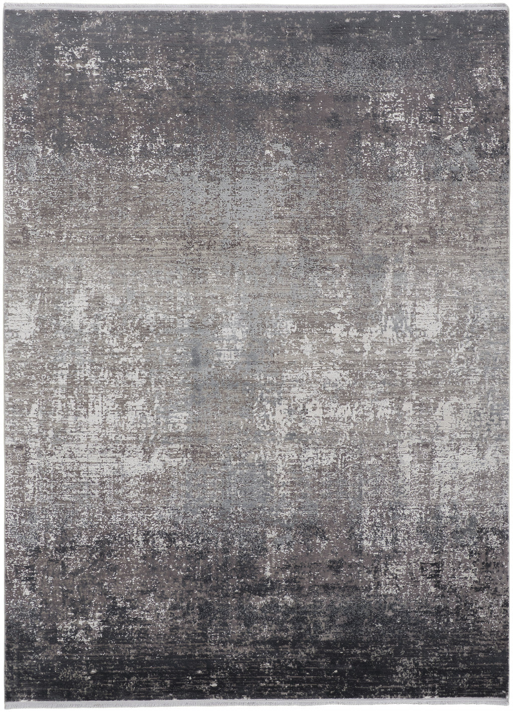 10' X 13' Gray Black And Silver Abstract Power Loom Distressed Area Rug With Fringe - Home & Garden
