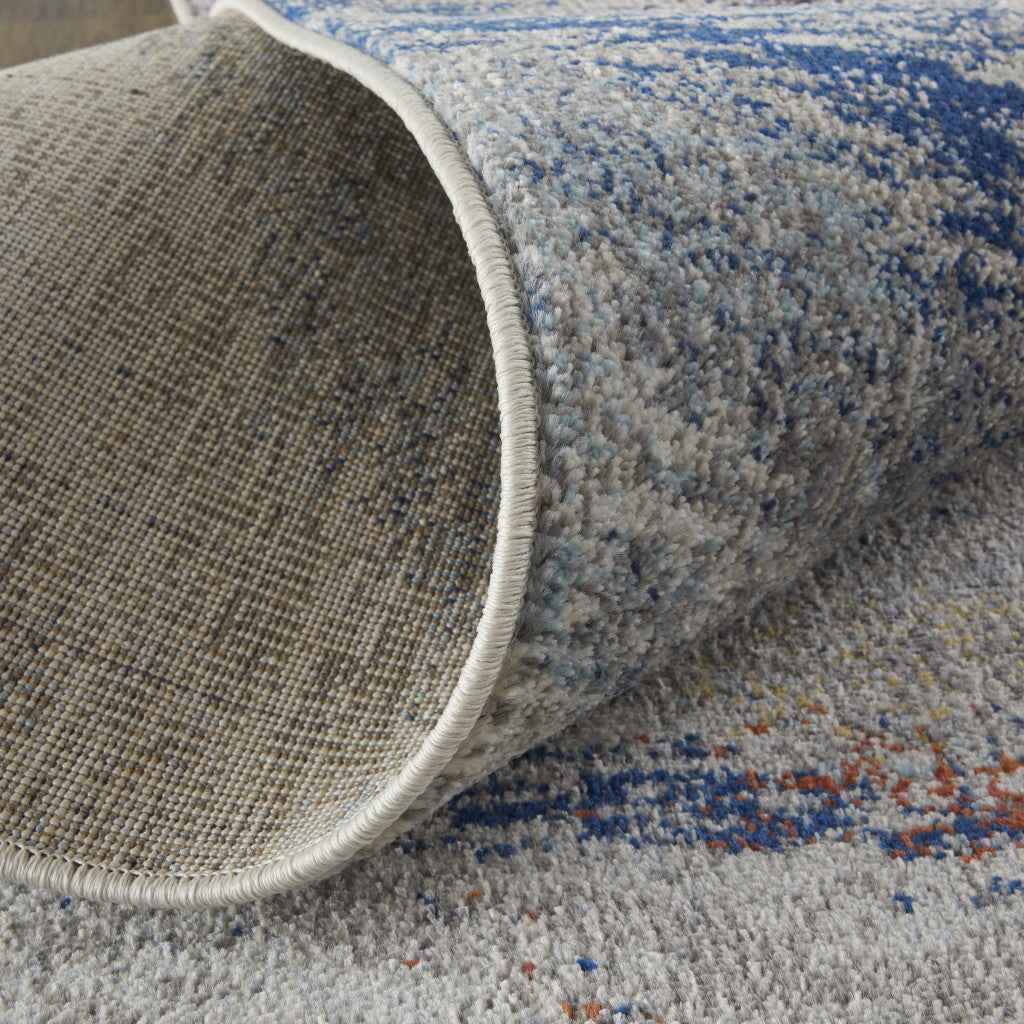 7' X 10' Blue Gray And Orange Abstract Power Loom Stain Resistant Area Rug