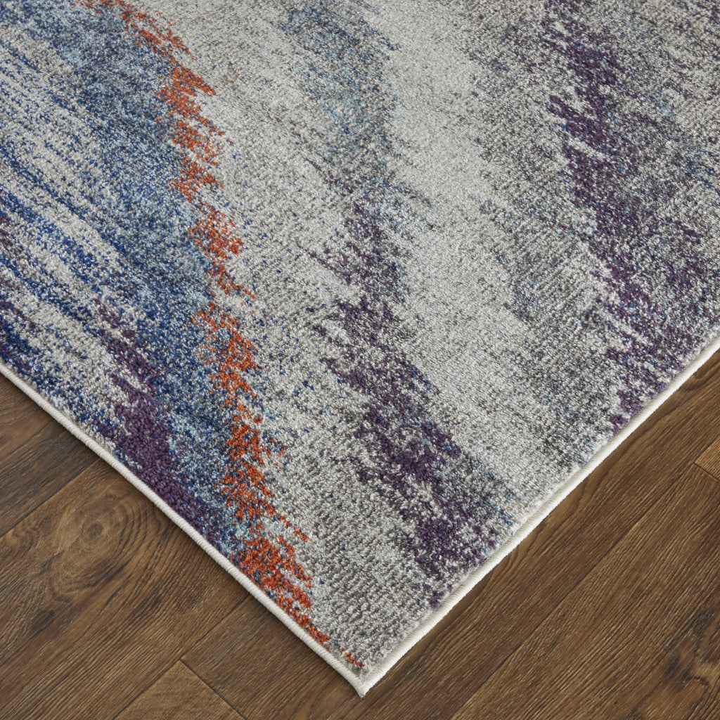 7' X 10' Blue Gray And Orange Abstract Power Loom Stain Resistant Area Rug