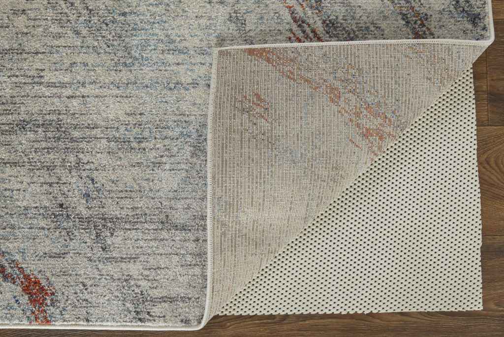 10' X 14' Ivory Orange And Blue Abstract Power Loom Stain Resistant Area Rug