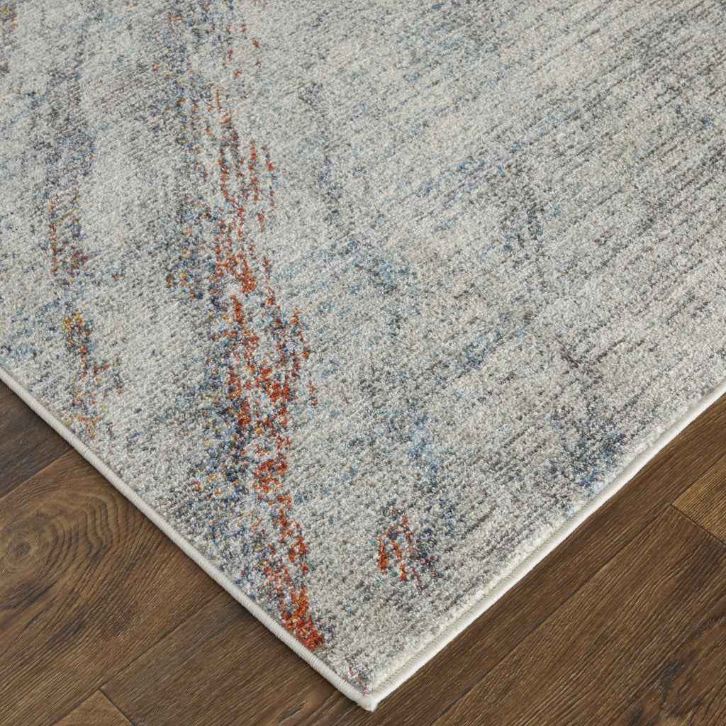 10' X 14' Ivory Orange And Blue Abstract Power Loom Stain Resistant Area Rug