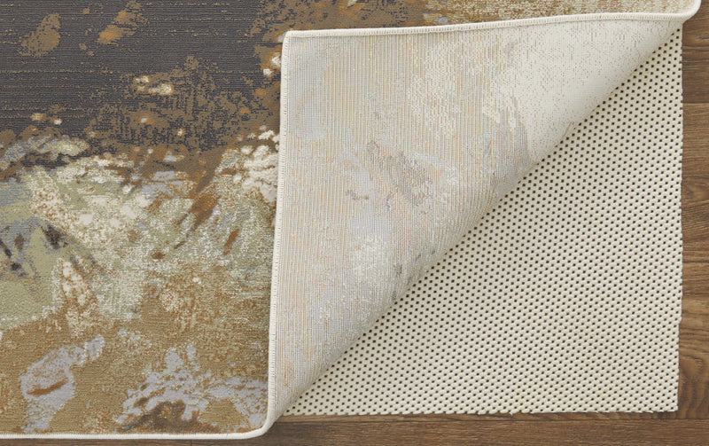 5' X 8' Beige Bronze And Black Abstract Area Rug - Home Decor