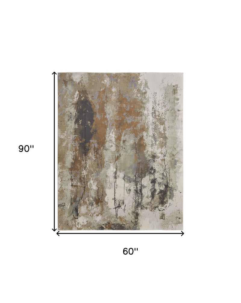 5' X 8' Beige Bronze And Black Abstract Area Rug - Home Decor