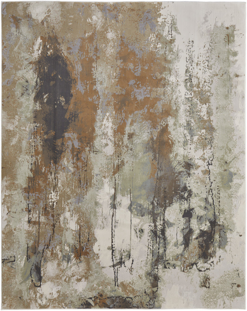 5' X 8' Beige Bronze And Black Abstract Area Rug - Home Decor