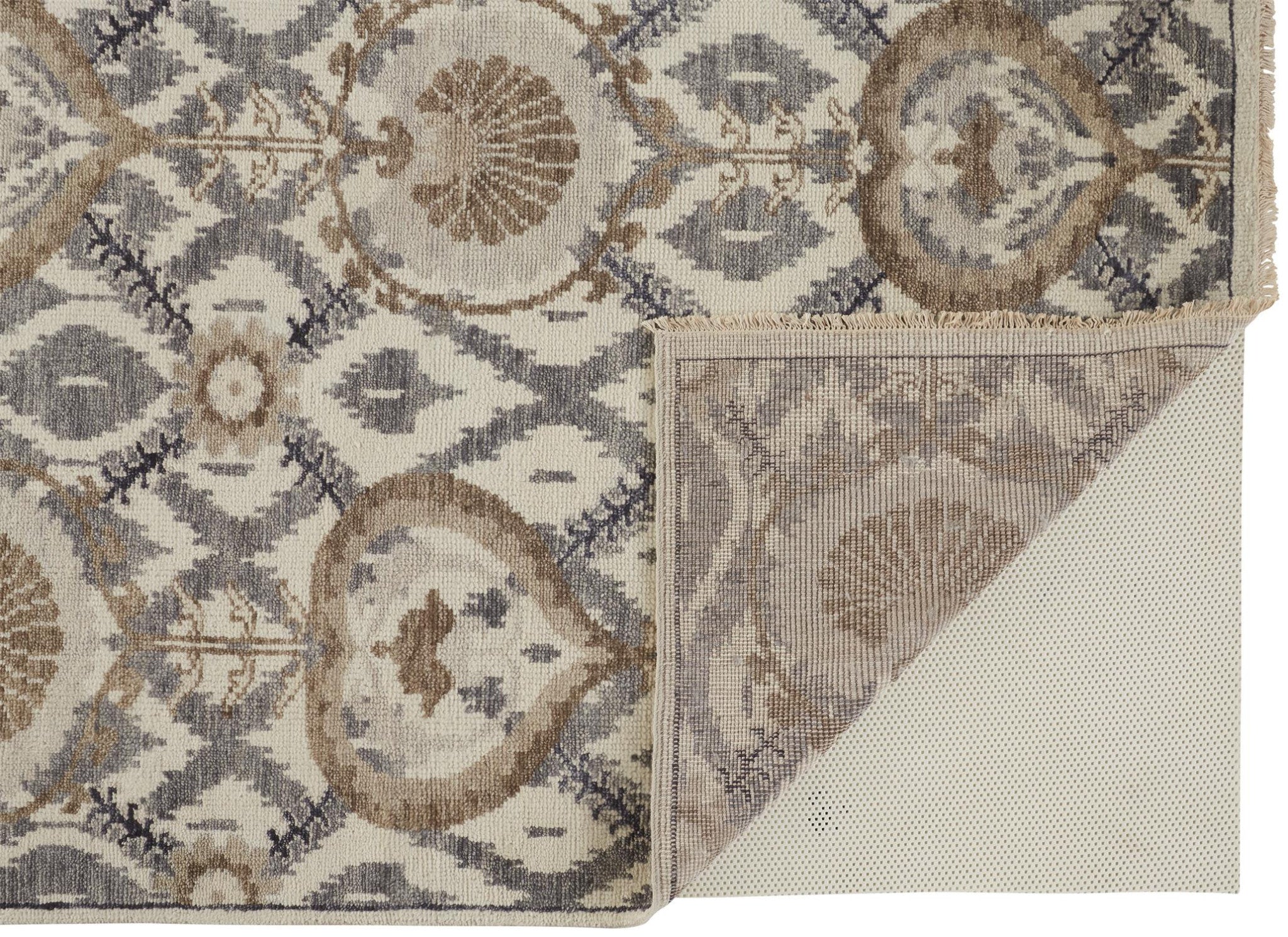 2' X 3' Gray and Ivory Wool Floral Hand Knotted Area Rug - Home & Garden