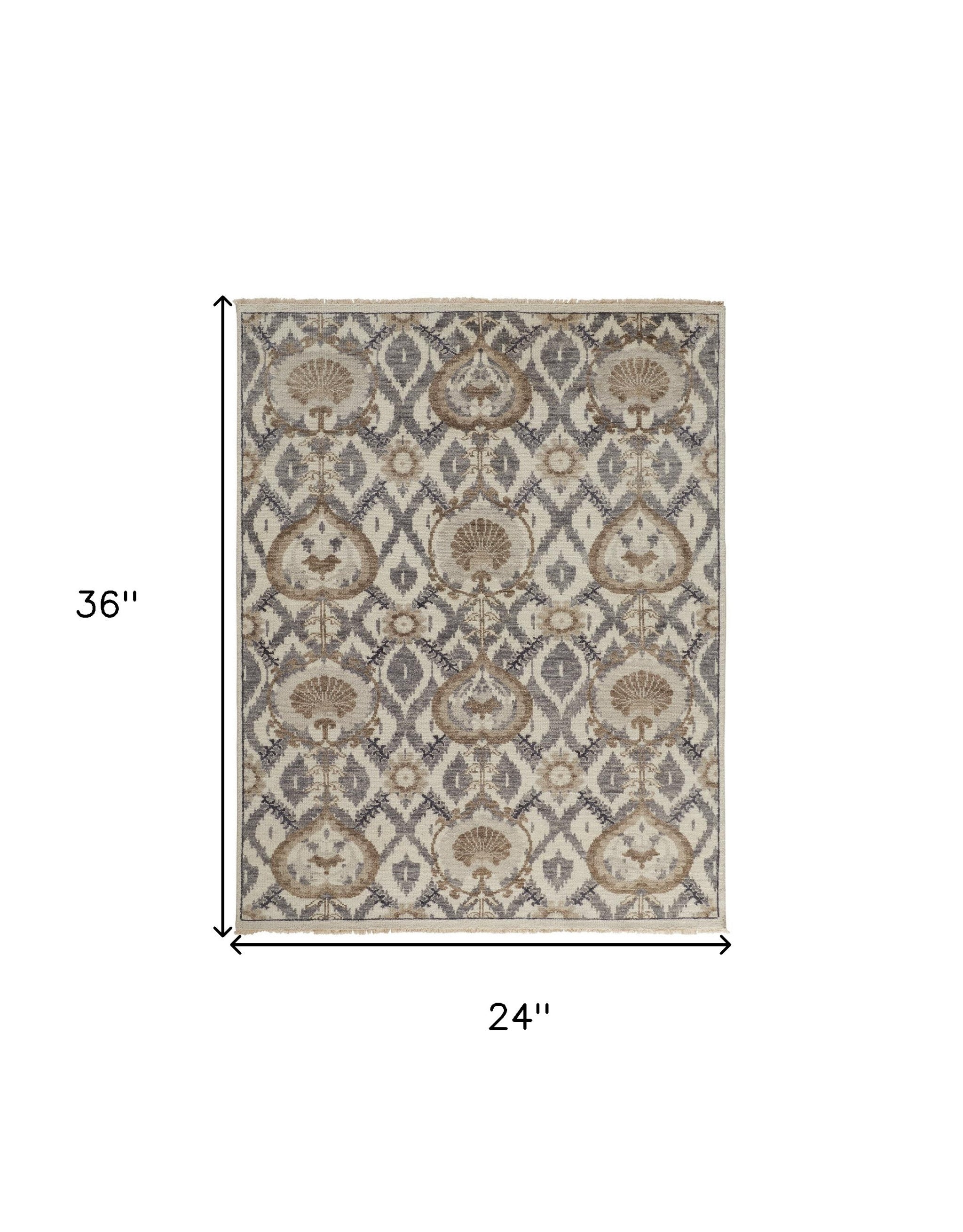 2' X 3' Gray and Ivory Wool Floral Hand Knotted Area Rug - Home & Garden