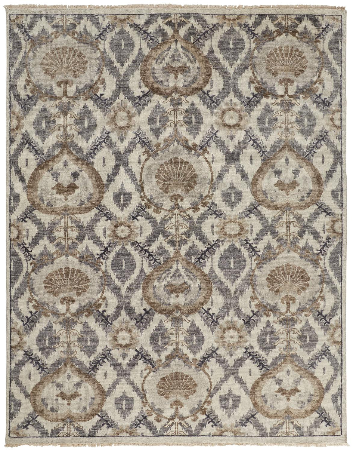 2' X 3' Gray and Ivory Wool Floral Hand Knotted Area Rug - Home & Garden