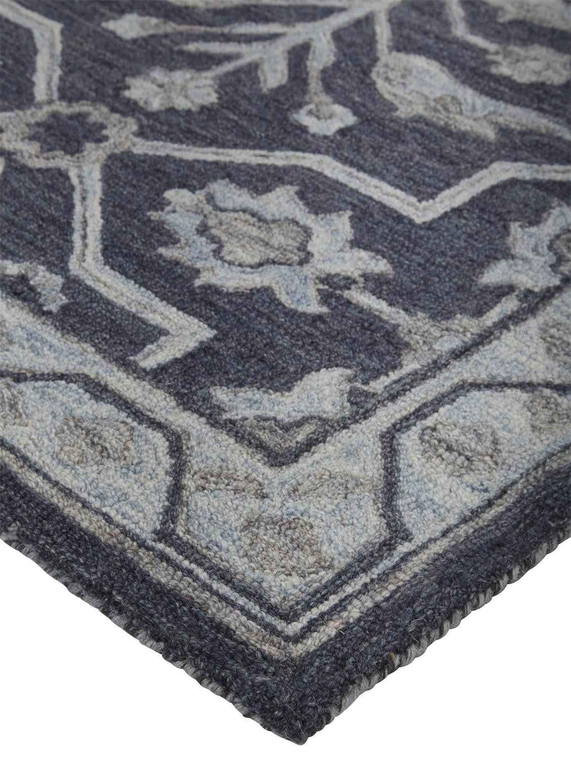2' X 3' Blue And Gray Wool Floral Tufted Handmade Stain Resistant Area Rug
