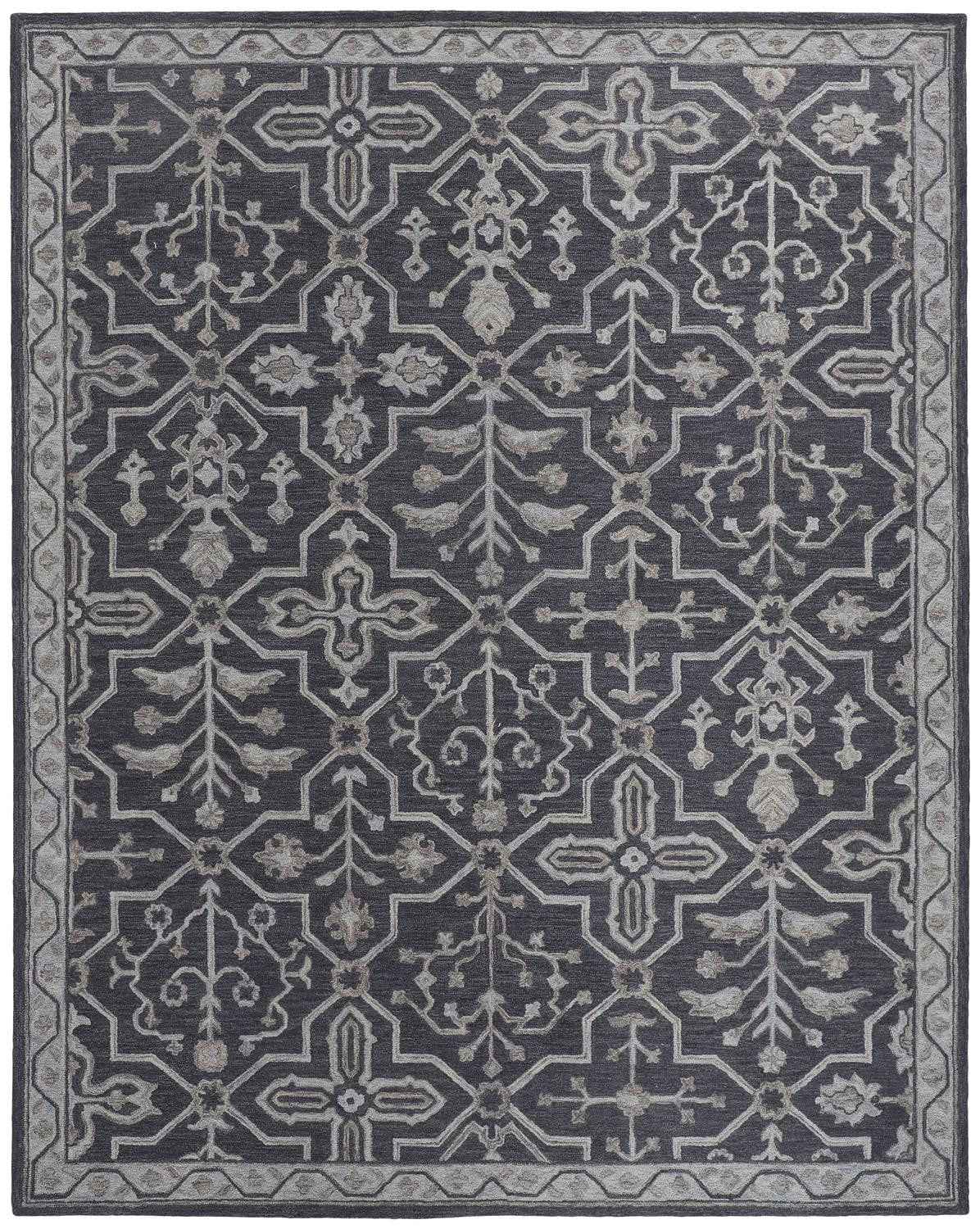 2' X 3' Blue And Gray Wool Floral Tufted Handmade Stain Resistant Area Rug