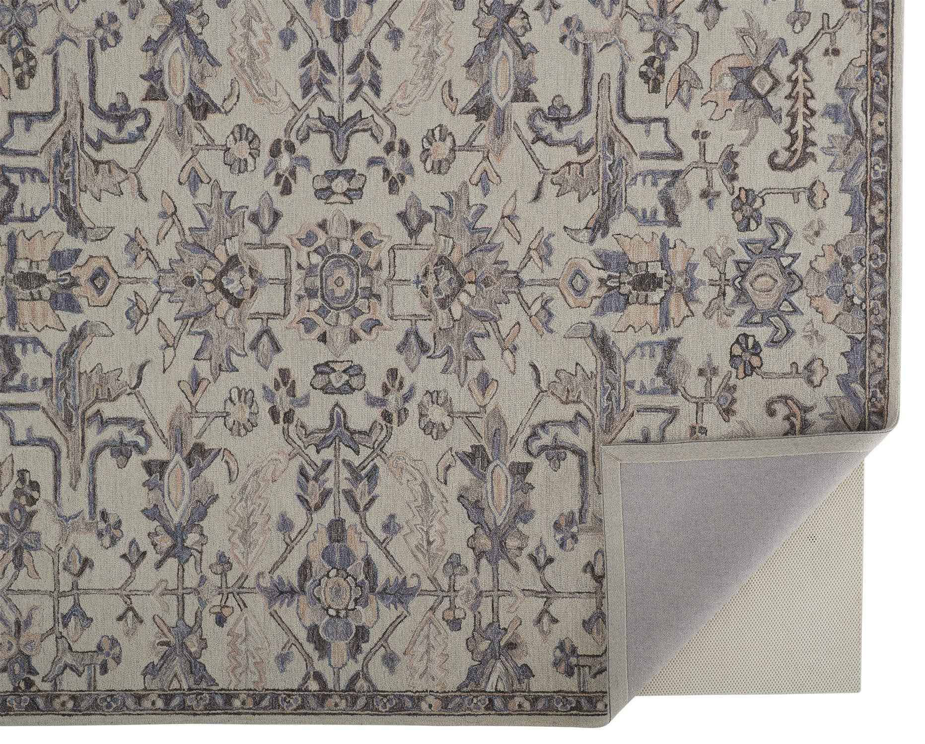 10' X 14' Ivory And Gray Wool Floral Tufted Handmade Stain Resistant Area Rug