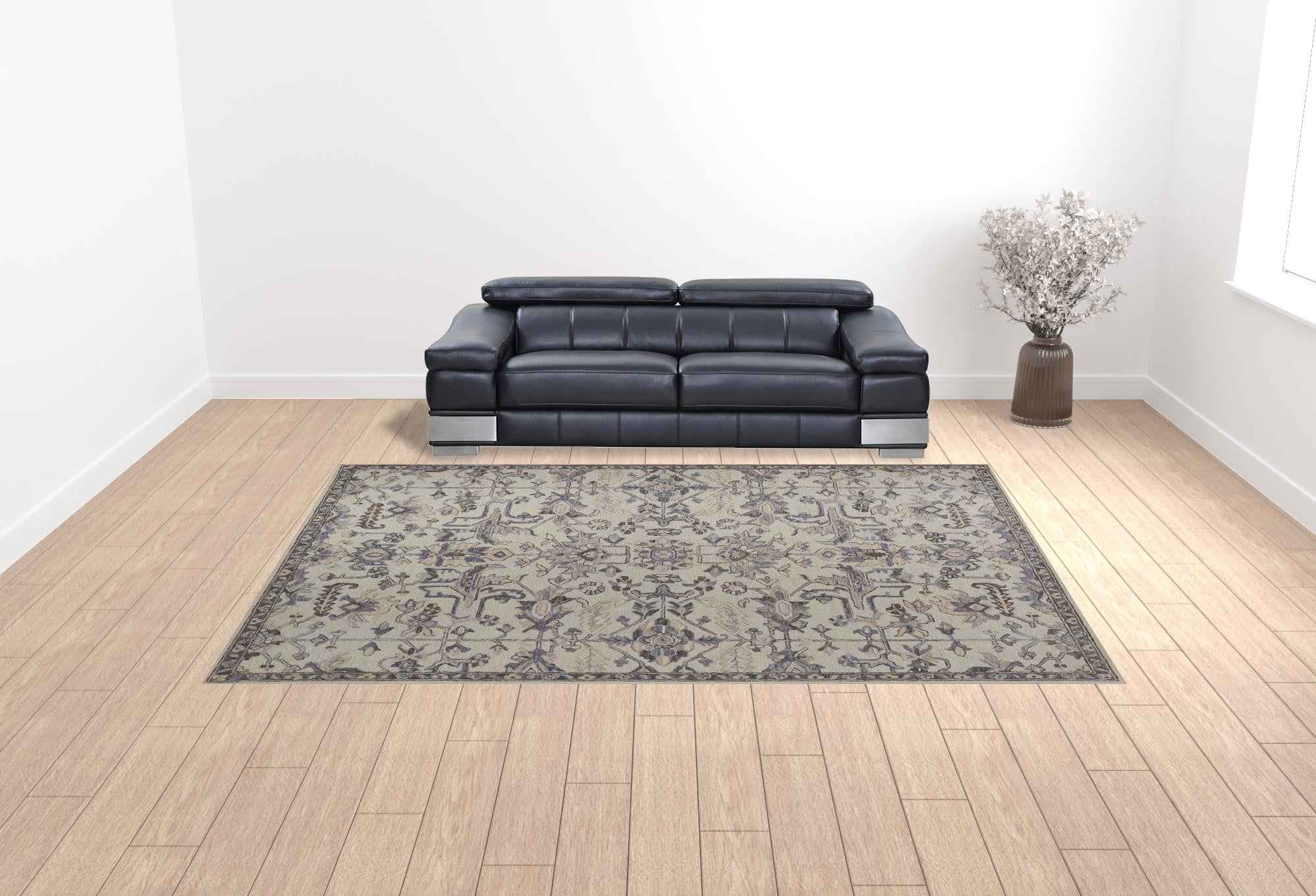 10' X 14' Ivory And Gray Wool Floral Tufted Handmade Stain Resistant Area Rug