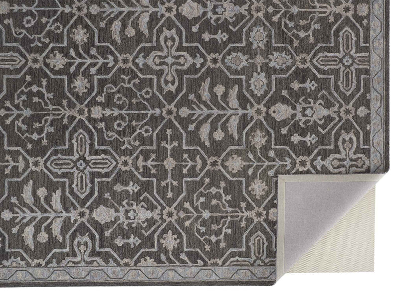 9' X 12' Gray Blue And Ivory Wool Floral Tufted Handmade Stain Resistant Area Rug