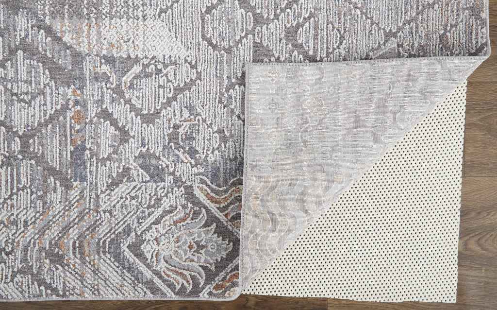 12' X 15' Ivory And Gray Geometric Power Loom Distressed Stain Resistant Area Rug