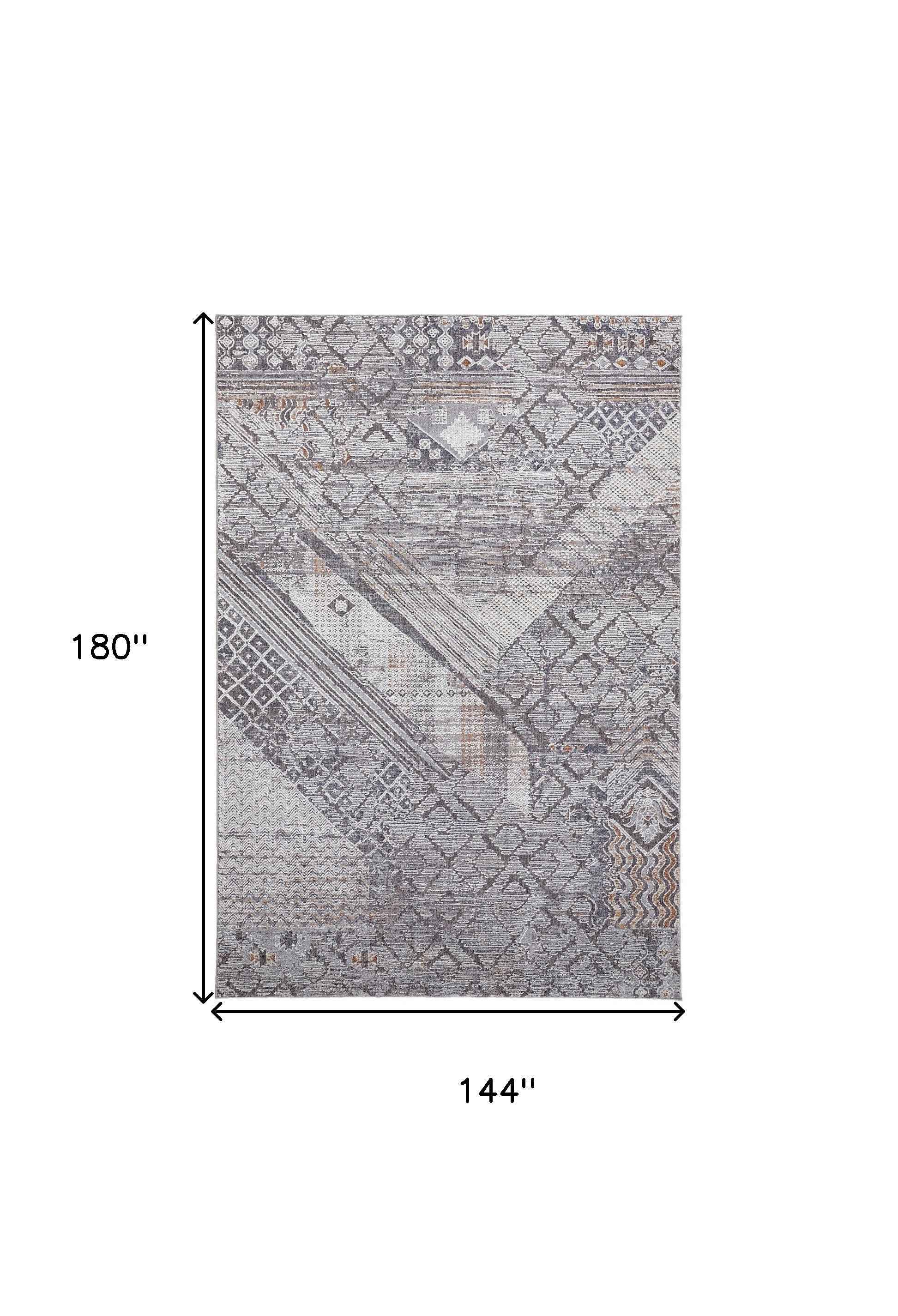 12' X 15' Ivory And Gray Geometric Power Loom Distressed Stain Resistant Area Rug