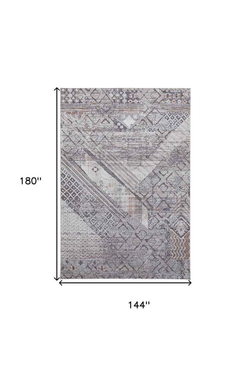 12' X 15' Ivory And Gray Geometric Power Loom Distressed Stain Resistant Area Rug