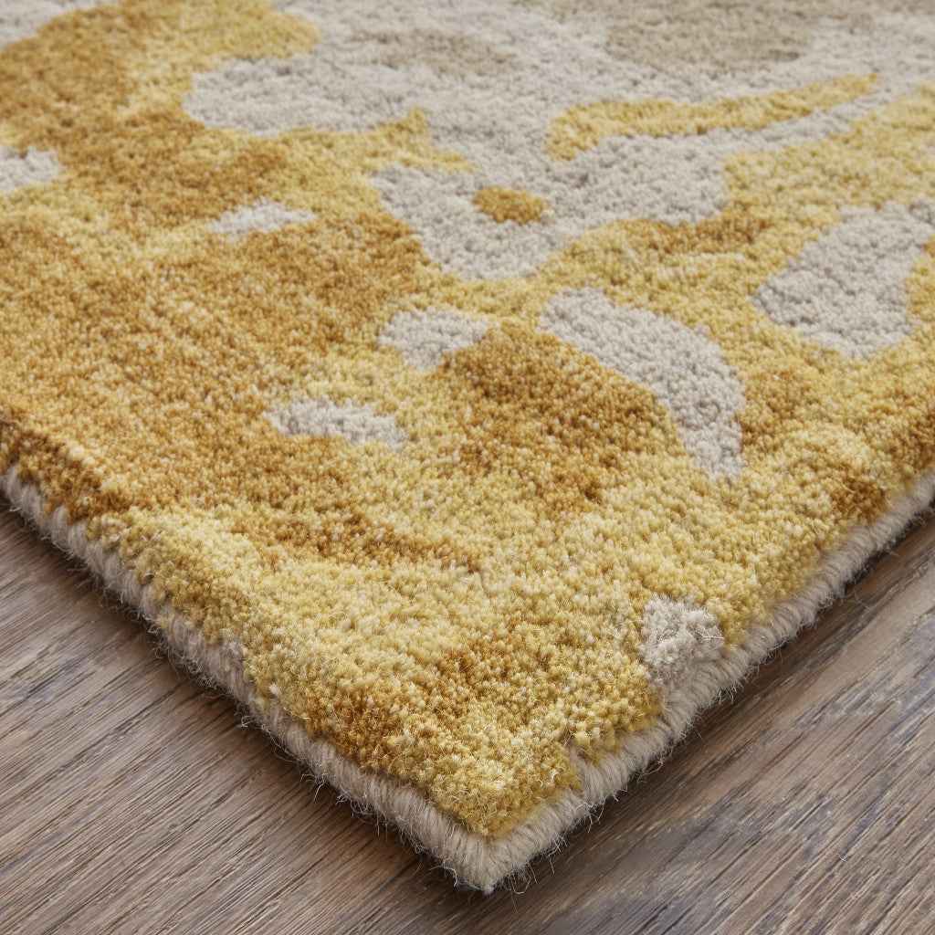 5' X 8' Ivory Yellow And Blue Wool Abstract Tufted Handmade Stain Resistant Area Rug