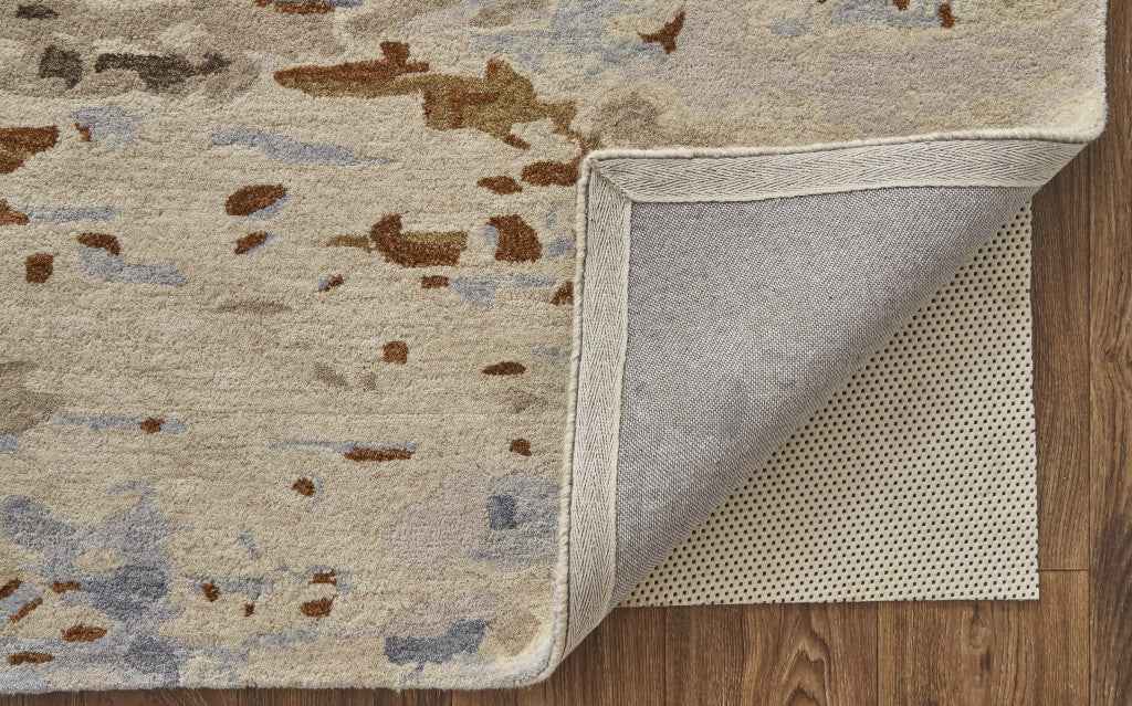 2' X 3' Ivory Blue And Brown Wool Abstract Tufted Handmade Stain Resistant Area Rug