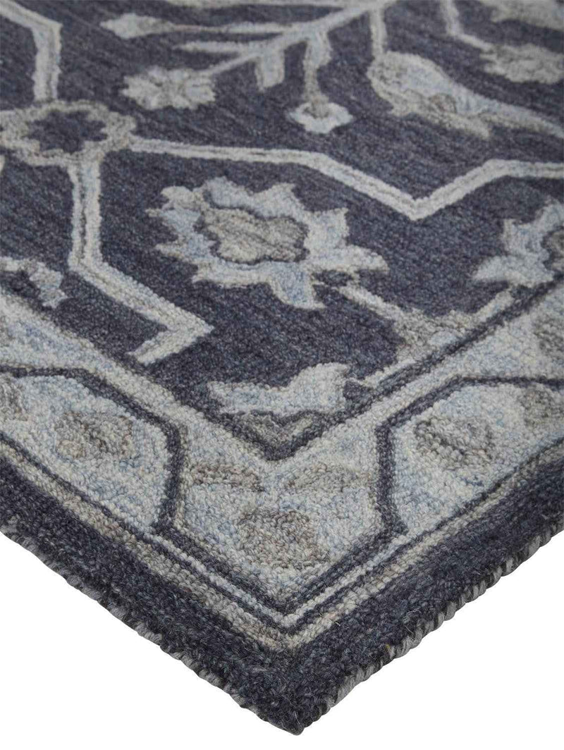 5' X 8' Blue And Gray Wool Floral Tufted Handmade Stain Resistant Area Rug