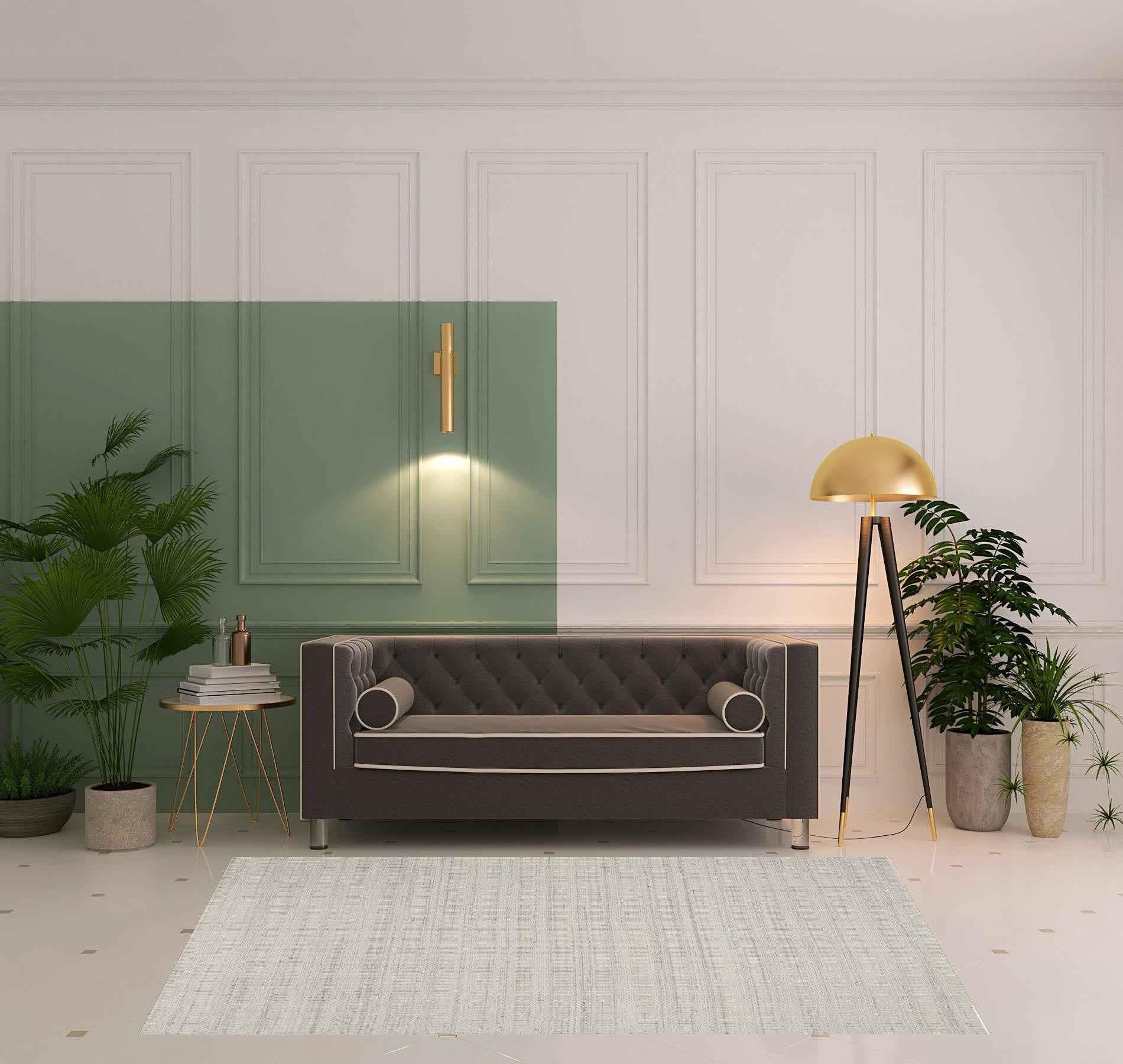 5' X 8' Ivory And Gray Wool Hand Woven Stain Resistant Area Rug