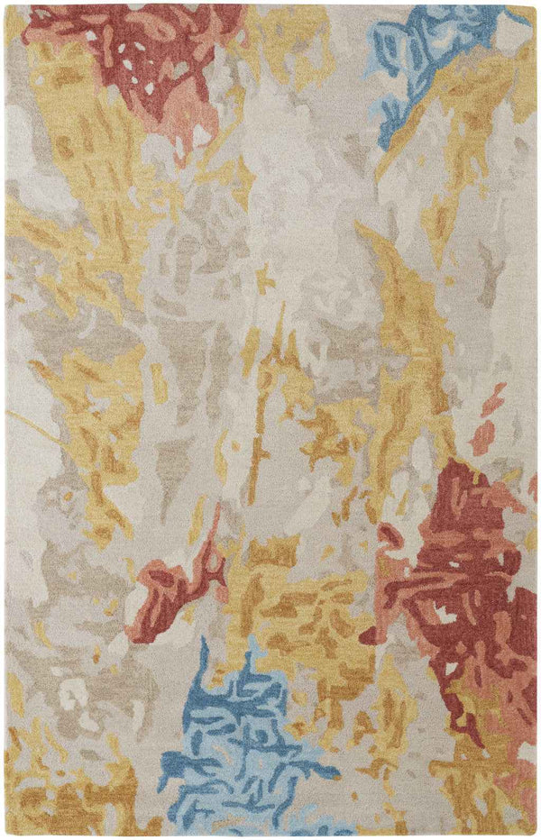 9' X 12' Ivory Yellow And Blue Wool Abstract Tufted Handmade Stain Resistant Area Rug