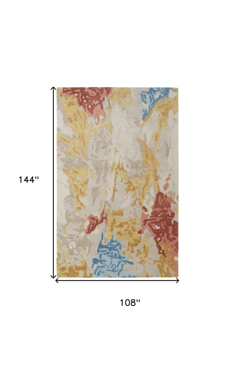 9' X 12' Ivory Yellow And Blue Wool Abstract Tufted Handmade Stain Resistant Area Rug