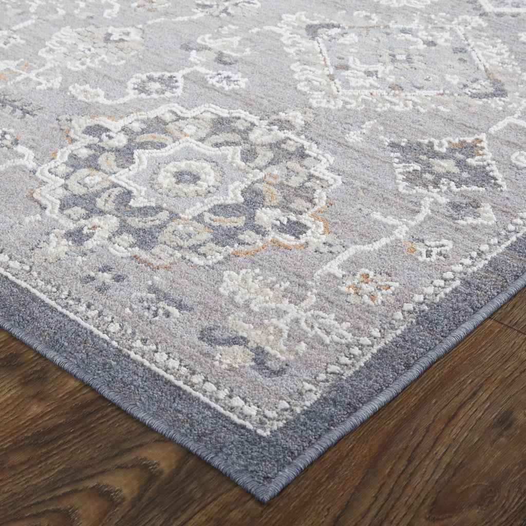12' X 15' Gray Floral Power Loom Stain Resistant Area Rug