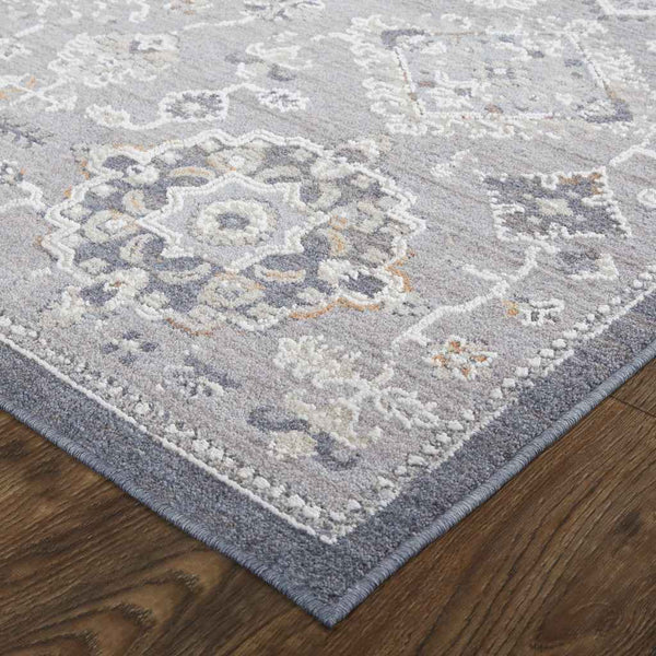 12' X 15' Gray Floral Power Loom Stain Resistant Area Rug