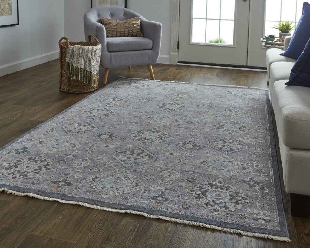 12' X 15' Gray Floral Power Loom Stain Resistant Area Rug